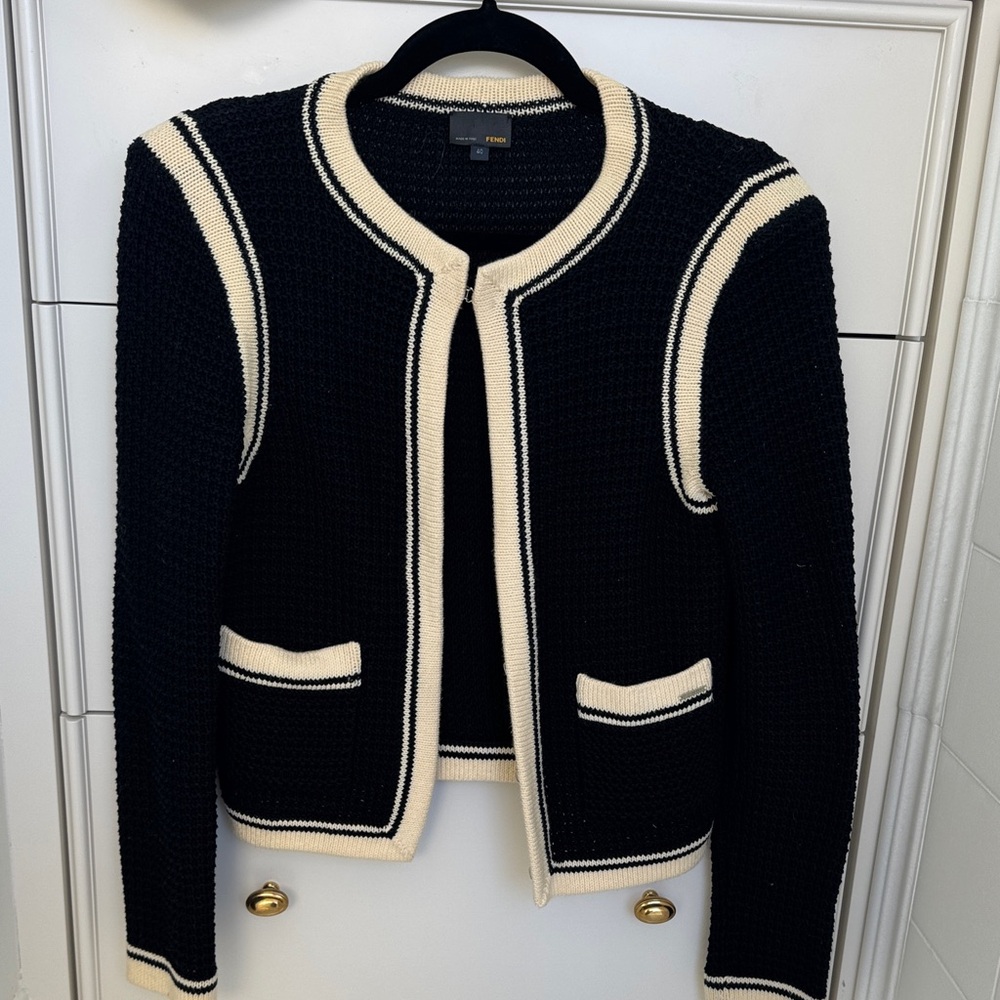 Fendi Black and Cream Knit Cardigan